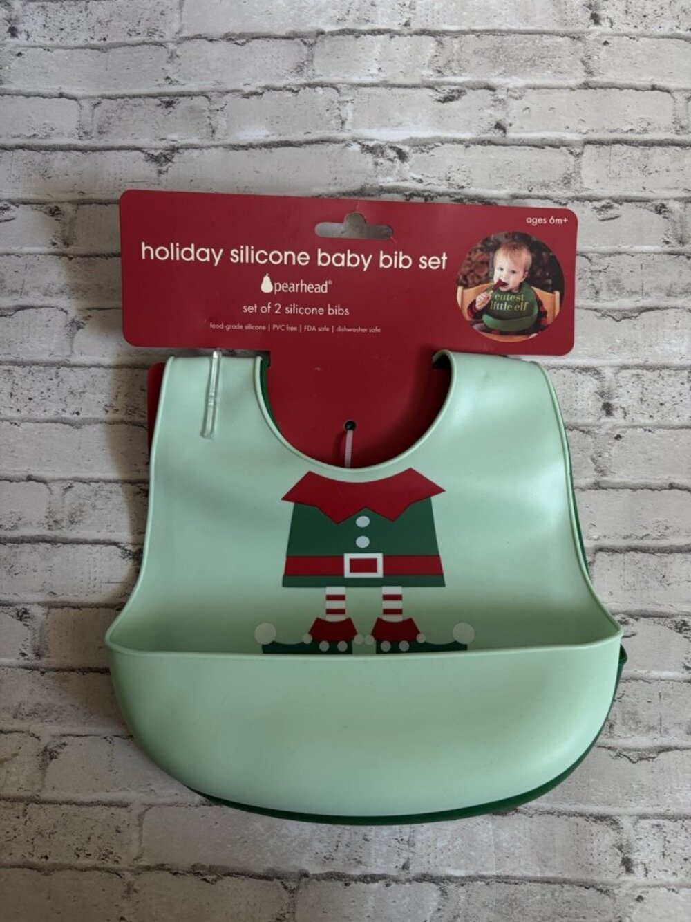 Pearhead Holiday Silicone Baby Bib Set Of 2 NEW